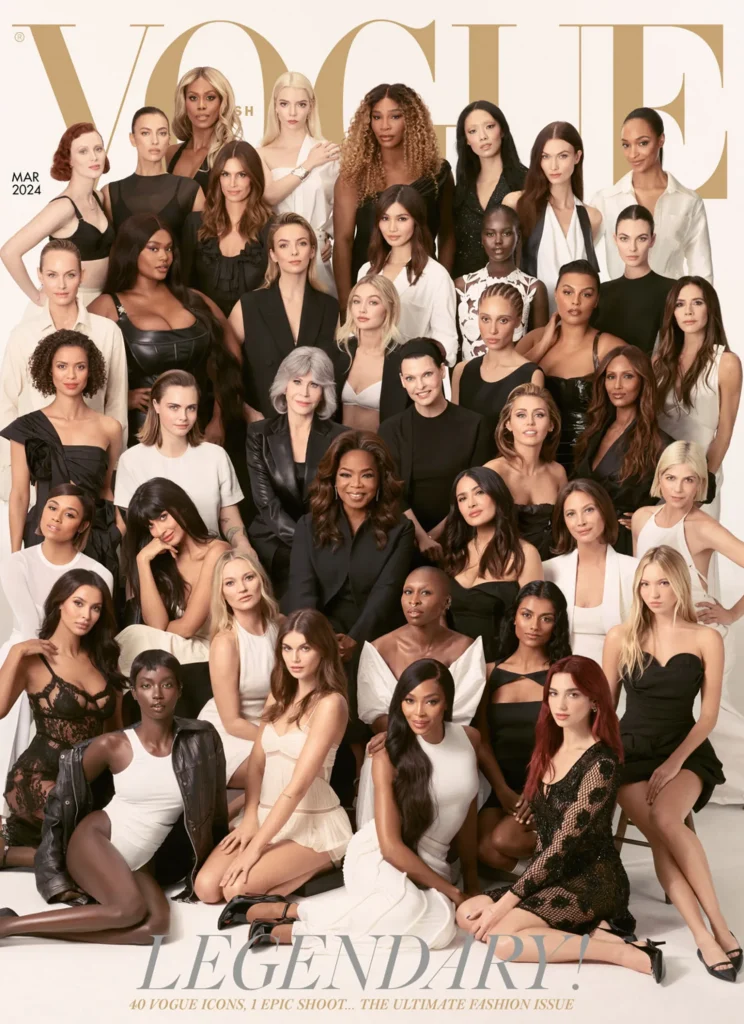 英『VOGUE』編集長のエドワード・エニンフル、最後の表紙に40人のファッションアイコンが集結 4 132597398 online british vogue march 2024 cover.jpg