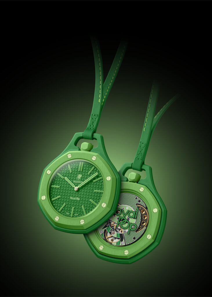 オーデマ ピゲ(Audemars Piguet)× スウォッチ(Swatch)コラボ「Royal Pop」:発売日・価格・販売店舗・全8モデルを徹底解説 26 sc01 26 Bioceramic Royal Pop GREEN EIGHT PUB DOUBLE 3 4 HD